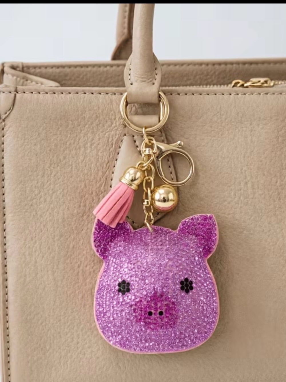 BOUTIQUE RHINESTONE PUFFED, PIG BAG CHARM/KEYCHAIN